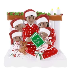Hot PolarX Personalized Reading In Bed Family Of 5 Ornament - African American