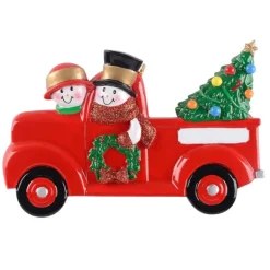 Flash Sale Personalized Red Truck Snowman Couple Ornament Transportation