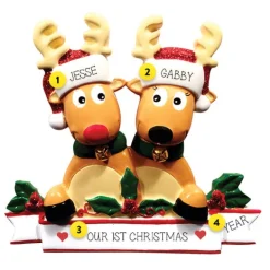 Sale Personalized Reindeer Couple With Banner Ornament Couples