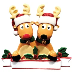 Sale Personalized Reindeer Couple With Banner Ornament Couples