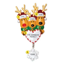 Hot PolarX Personalized Reindeer Family Of 3 With Heart And Snowflake Ornament