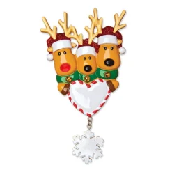 Hot PolarX Personalized Reindeer Family Of 3 With Heart And Snowflake Ornament
