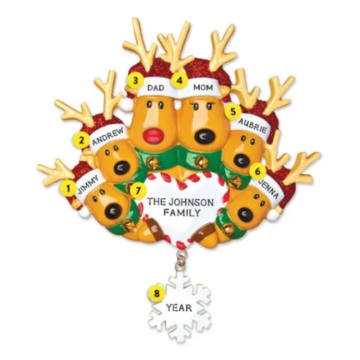 Discount PolarX Personalized Reindeer Family Of 6 With Heart And Snowflake Ornament