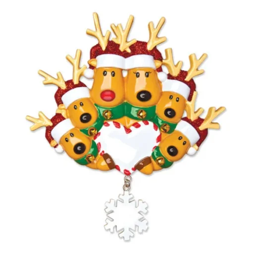 Discount PolarX Personalized Reindeer Family Of 6 With Heart And Snowflake Ornament