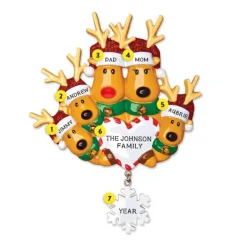 Cheap PolarX Personalized Reindeer Family Of 5 With Heart And Snowflake Ornament