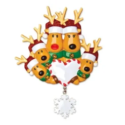 Cheap PolarX Personalized Reindeer Family Of 5 With Heart And Snowflake Ornament