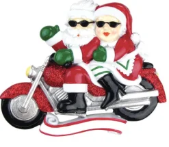 Fashion Personalized Santa & Mrs. Claus Riding A Motorcycle Ornament Transportation