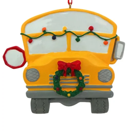 Hot Personalized School Bus Ornament With Christmas Lights And Wreath School Days
