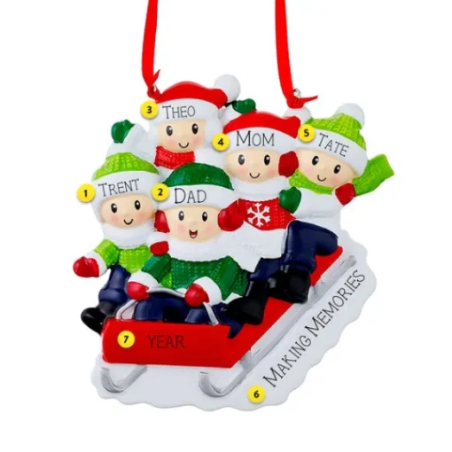 Cheap PolarX Personalized Sledding Family Of 5 Ornament