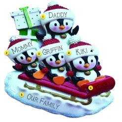Flash Sale PolarX Personalized Sledding Penguin Family Of 4 Ornament