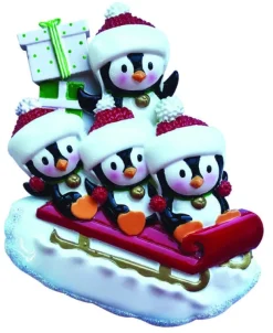 Flash Sale PolarX Personalized Sledding Penguin Family Of 4 Ornament
