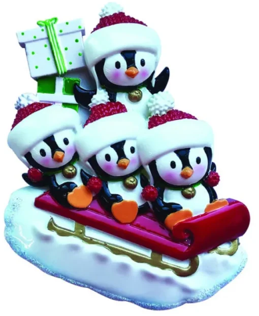 Flash Sale PolarX Personalized Sledding Penguin Family Of 4 Ornament