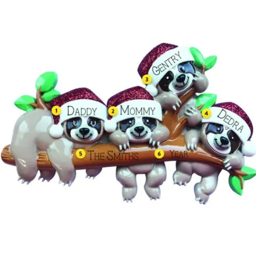 Cheap PolarX Personalized Sloth Family Of 4 Ornament