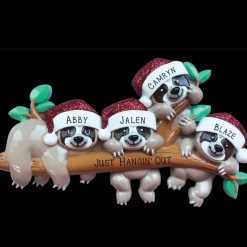 Cheap PolarX Personalized Sloth Family Of 4 Ornament