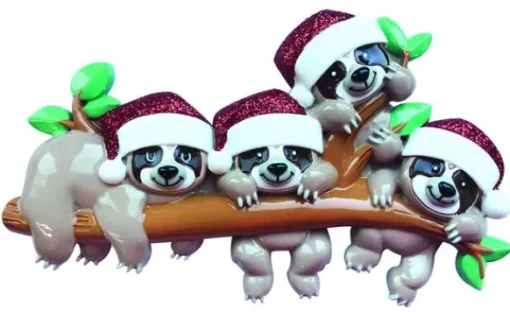 Cheap PolarX Personalized Sloth Family Of 4 Ornament