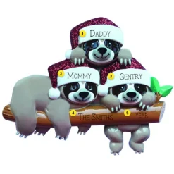 New PolarX Personalized Sloth Family Of 3 Ornament