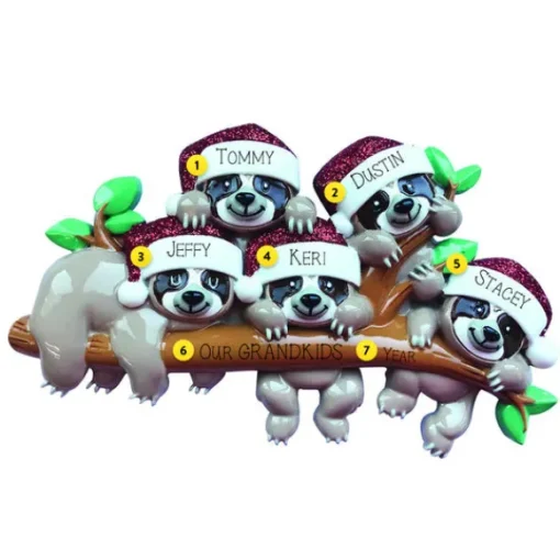 New PolarX Personalized Sloth Family Of 5 Ornament