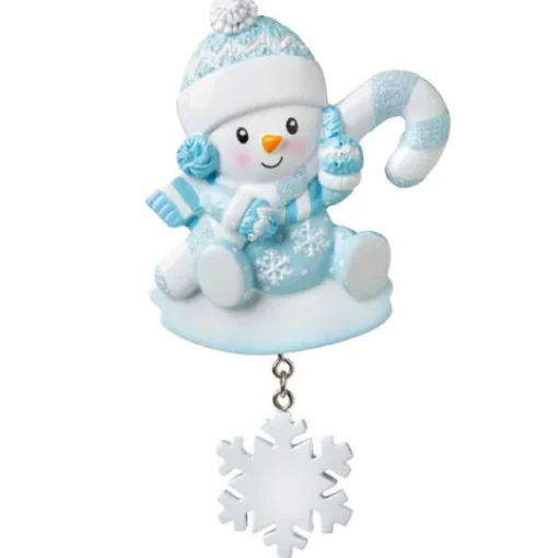 Shop Personalized Snowbaby With Candy Cane Ornament - Blue Baby