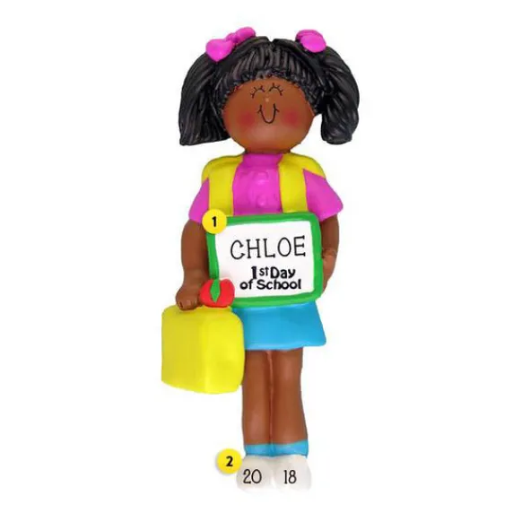 Best Sale Personalized 1St Day Of School Ornament - Female, Black Hair School Days
