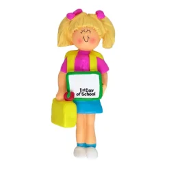 New Personalized 1St Day Of School Ornament - Female, Blonde Hair School Days