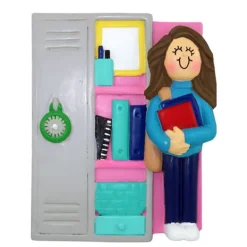 Best Sale Personalized Student Locker Ornament -Female, Brown Hair School Days