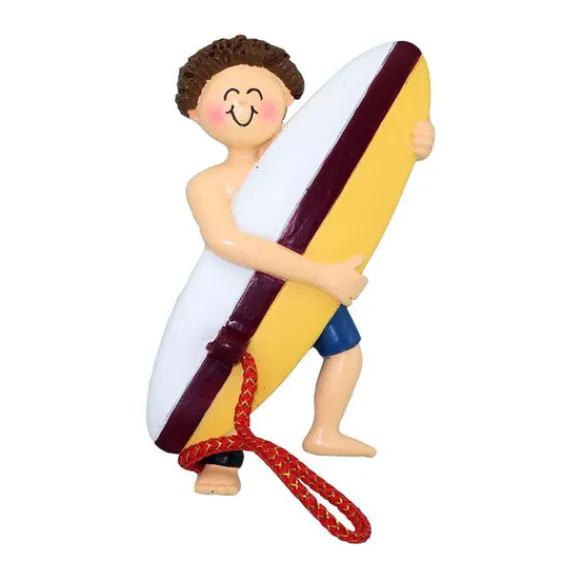 Cheap Ornament Central Personalized Surfer Ornament - Male, Brown Hair