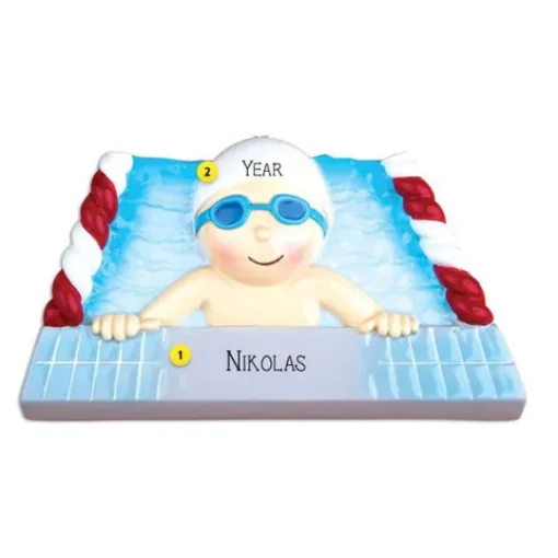 Best Sale PolarX Personalized Swimming Boy In Pool Ornament