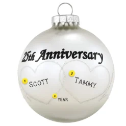Cheap Personalized 25Th Anniversary Hearts Swirls Glass Bulb Ornament Engaged, Wedding, & Anniversary