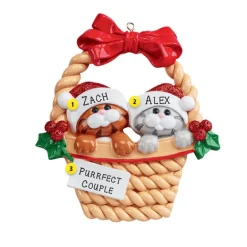 Clearance Rudolph & Me Personalized Two Cats In A Basket Ornament