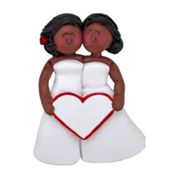Cheap Personalized Wedding Couple Ornament - Both Female, African American Engaged, Wedding, & Anniversary