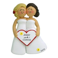 Discount Personalized Wedding Couple Ornament - Blonde Bride And Brunette Bride Engaged, Wedding, & Anniversary