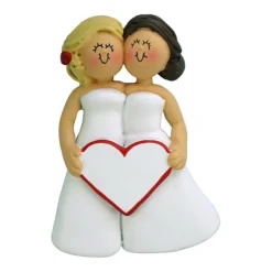 Discount Personalized Wedding Couple Ornament - Blonde Bride And Brunette Bride Engaged, Wedding, & Anniversary