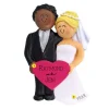 Store Personalized Wedding Couple Ornament - African American Male With Blonde Female Engaged, Wedding, & Anniversary