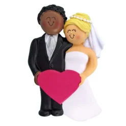 Store Personalized Wedding Couple Ornament - African American Male With Blonde Female Engaged, Wedding, & Anniversary