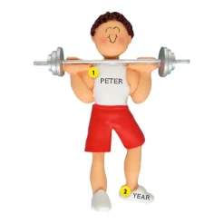 New Ornament Central Personalized Weight Lifter Ornament - Male, Brown Hair
