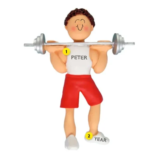 New Ornament Central Personalized Weight Lifter Ornament - Male, Brown Hair