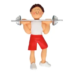 New Ornament Central Personalized Weight Lifter Ornament - Male, Brown Hair