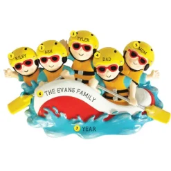 Store PolarX Personalized White Water Rafting Family Of 5 Ornament