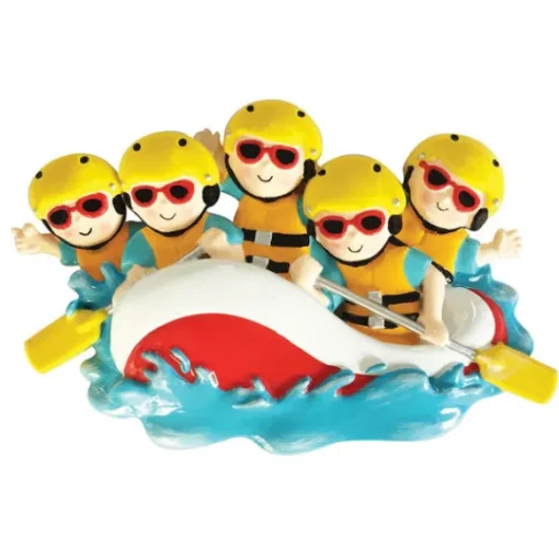 Store PolarX Personalized White Water Rafting Family Of 5 Ornament