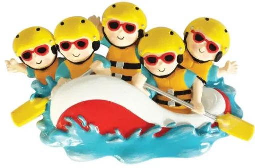 Store PolarX Personalized White Water Rafting Family Of 5 Ornament