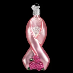 New Pink Ribbon With Roses Ornament - Inspirational