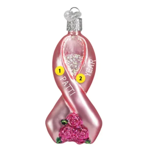 New Pink Ribbon With Roses Ornament - Inspirational