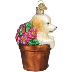 New Puppy In Flower Pot Ornament - Garden, Birds & Insects