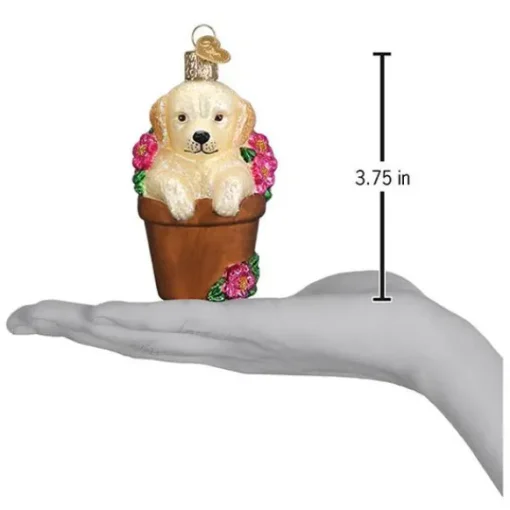 New Puppy In Flower Pot Ornament - Garden, Birds & Insects