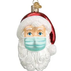 Shop Santa With Face Mask Ornament - Vaccinated / Covid-19