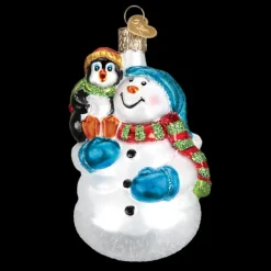 Hot Old World Christmas Snowman With Penguin Pal Ornament -